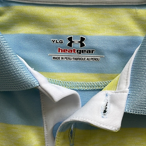 Youth Under Armour HeatGear Blue and Yellow Striped Golf Shirt-Y Large - Picture 3 of 9